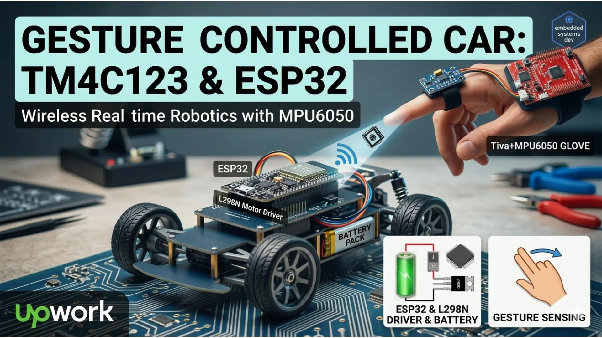 Gesture Controlled Robotic Car using TM4C123 MPU6050 and ESP32 by CodVion